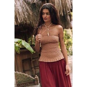 Free People Free Est Lora Tube Blouse Top Strapless Ruffle Smocked XS New 280325